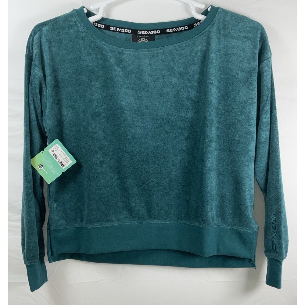 NWT Women's Sea-Doo‎ Crew Neck Terry Cloth Crop Sweatshirt Teal Green - Small